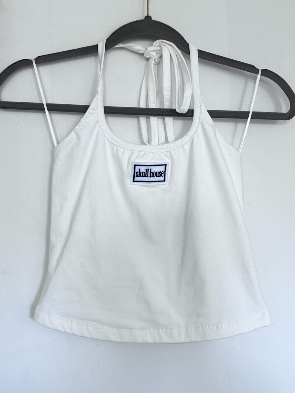 Skull House White Logo Decal Halter Tie Crop Top Size Small/Medium